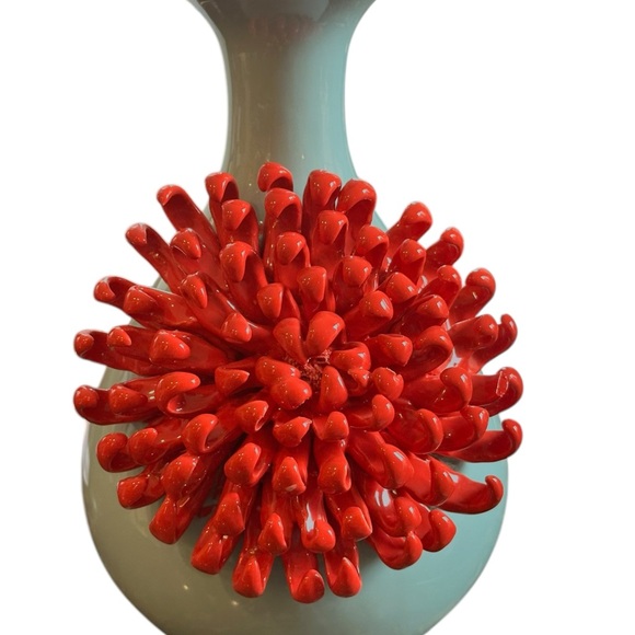 Anthropologie 3D Applied Red Blooming Chrysanthemum on Celadon Blue Vase 9.25" - Picture 6 of 12
